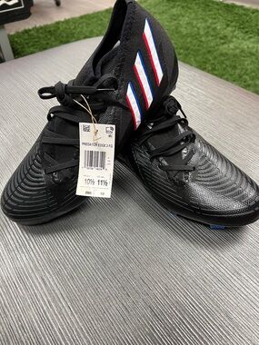 adidas Black Soccer Cleats with Red & Blue Stripe Accents